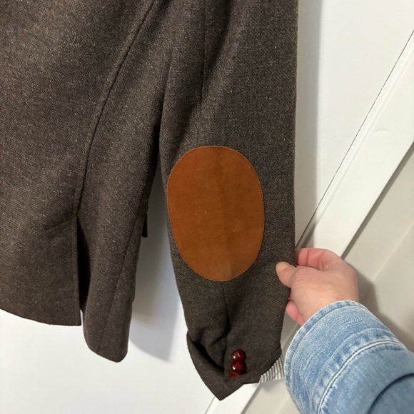 Banana Republic Equestrian Wool Tweed Elbow Patch Schoolboy Brown Blazer size 10 - Picture 6 of 16